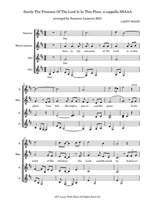 Surely The Presence Of The Lord Is In This Place (Arr. Susanna Lausevic) - Lanny Wolfe (Choral, SSAA)