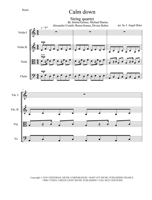 Calm Down (Arr. José angel Ortiz ramirez) - rema (String Quartet)