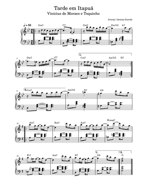 Tarde Em Itapoa (Arr. Vanessa Brande) - Vinicius de Moraes (Small Ensemble)
