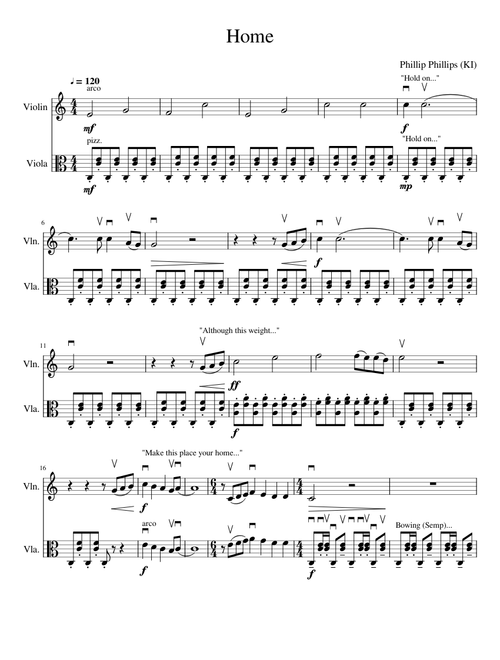 Home (Phillip Phillips) (Violin + Viola Duet)