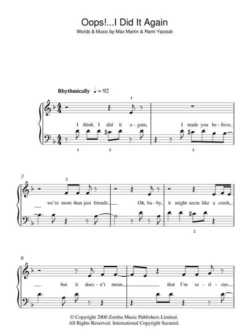 Oops! I Did It Again - Britney Spears (5-Finger Piano)