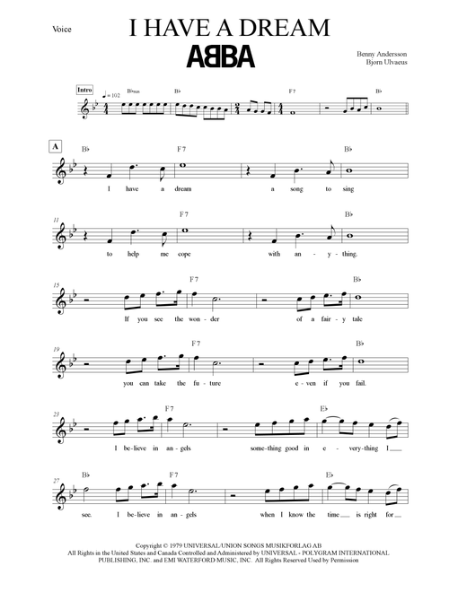 I Have A Dream (Arr. Leo Silva) - ABBA (Lead Sheet - Fake Book)