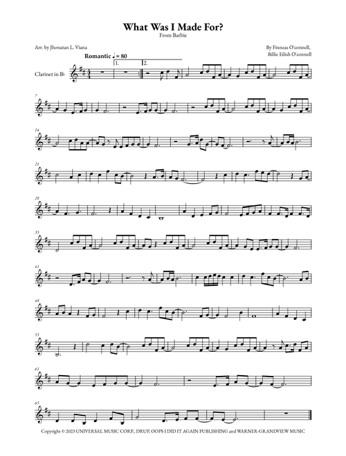 What Was I Made For? (Arr. Jhonatan Lucio Viana) - Billie Eilish (Clarinet Solo)