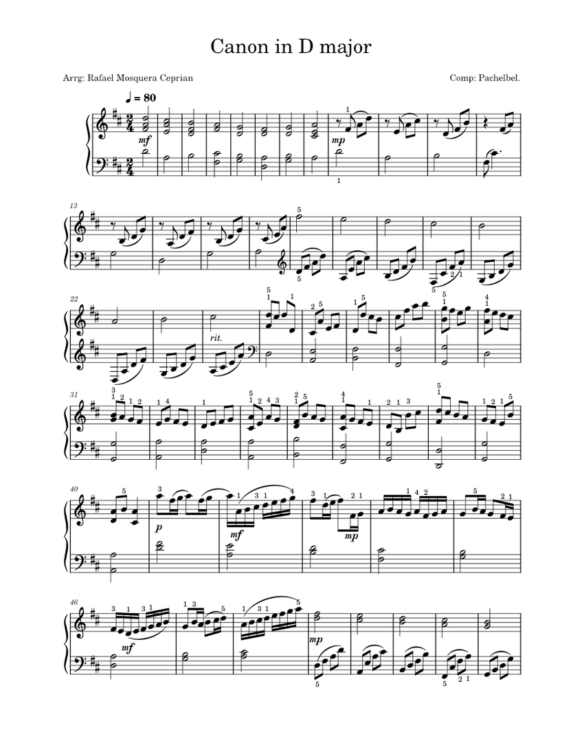 Canon in D major Sheet Music for Piano (Solo) Easy | MuseScore.com