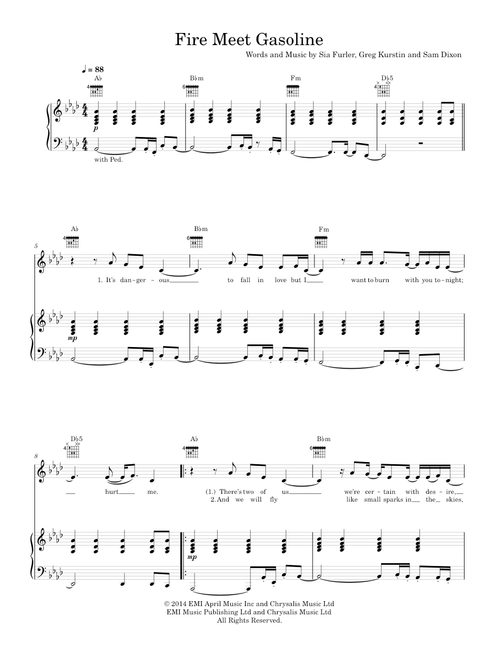 Fire meet gasoline - Sia (Piano-Voice-Guitar)