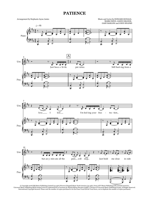 Patience (Arr. Stephanie Jayne Amies) - Take That (Choral, SAB)