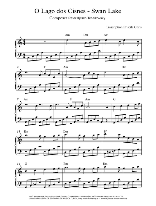 O Lago dos Cisnes - Swan Like (Arr. Priscila Chris) (Piano Solo)