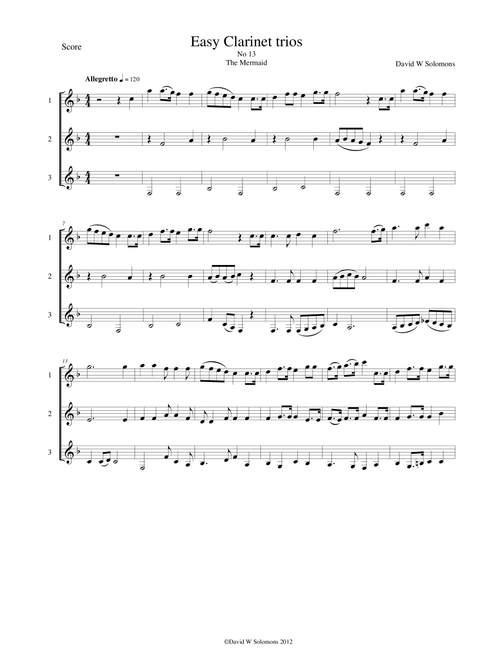 The mermaid for clarinet trio (Arr. David Warin Solomons) - Traditional (Woodwind Ensemble)