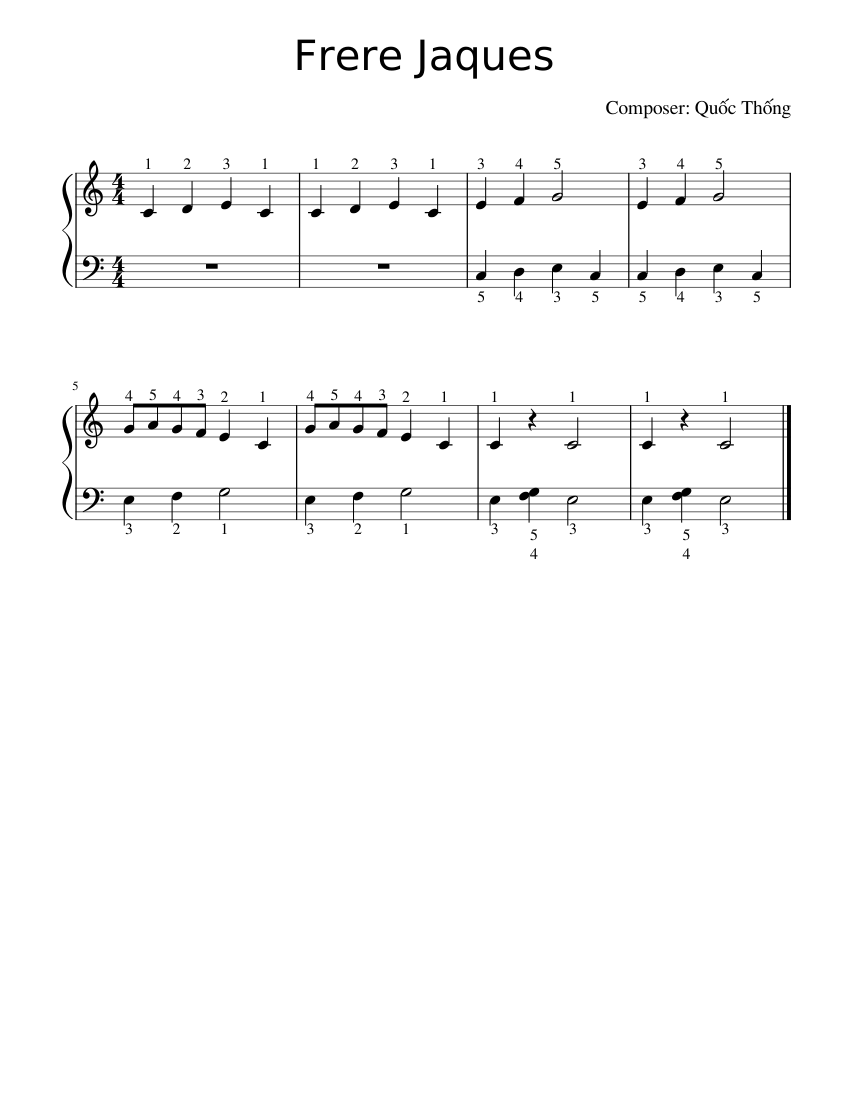Frere Jaques Sheet Music for Piano (Solo) easy | MuseScore.com
