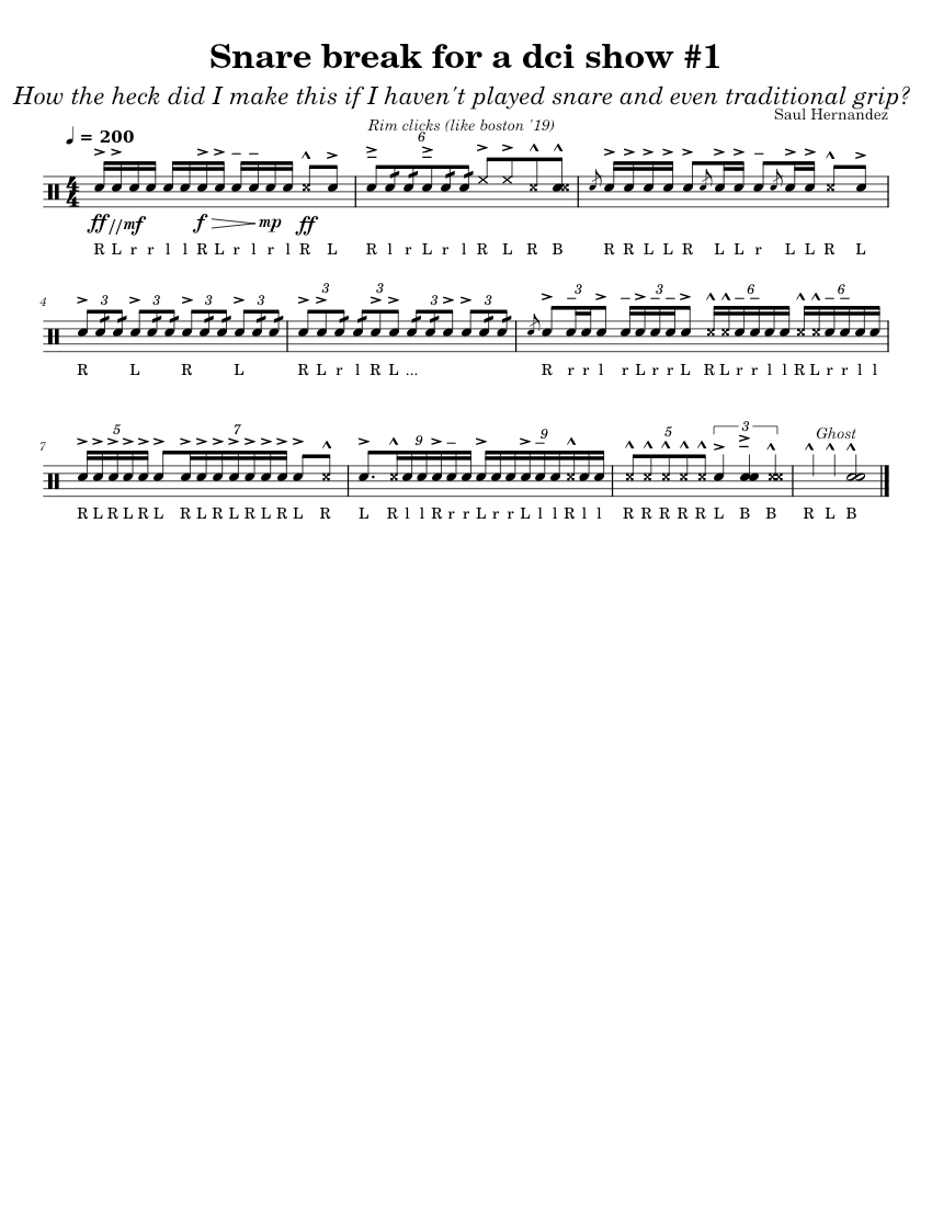 Snare break for a dci show 1 Sheet music for Snare drum (Drum Corps