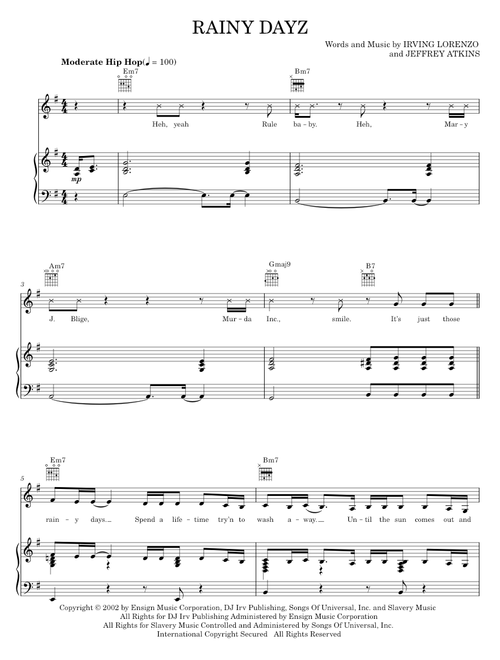 Rainy Dayz - Ja Rule, Mary J. Blige, Mary J. Blige Featuring Ja Rule (Piano-Vocal-Guitar)