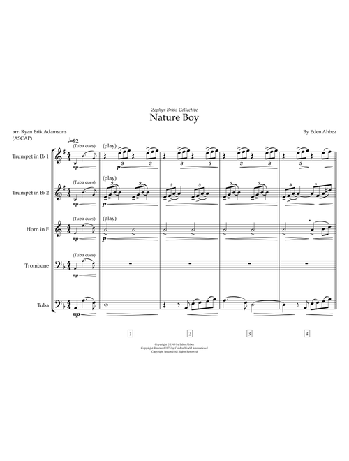 Nature Boy (Arr. Ryan Erik Adamsons (ASCAP)) - Nat King Cole (Brass Ensemble)
