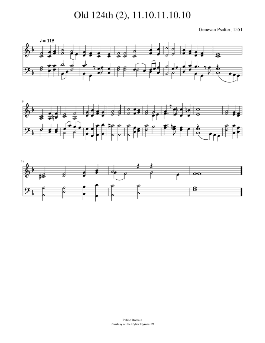 Father eternal, ruler of creation Old 124th (2) Genevan Psalter Sheet