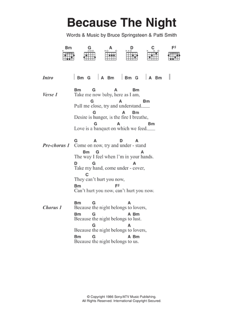 Because The Night - Bruce Springsteen (Guitar Chords-Lyrics)