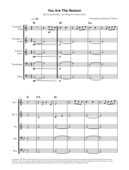 You Are The Reason (Arr. Rodrigo Faleiros) - Calum Scott (Brass Ensemble)