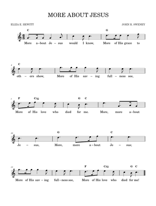 More about Jesus would I know (Sweney) – John R. Sweney More About Jesus Would I know (Sweney)