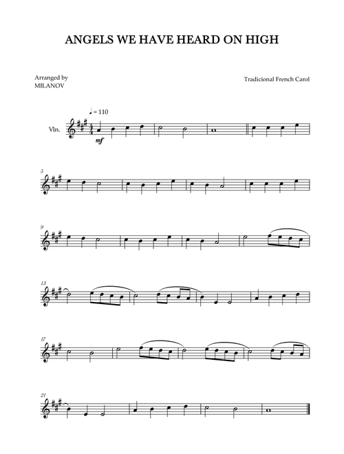 Angels We Have Heard on High | Christmas song | violin | easy beginner (Arr. Milanov) - Tradicional French Carol (Violin Solo)