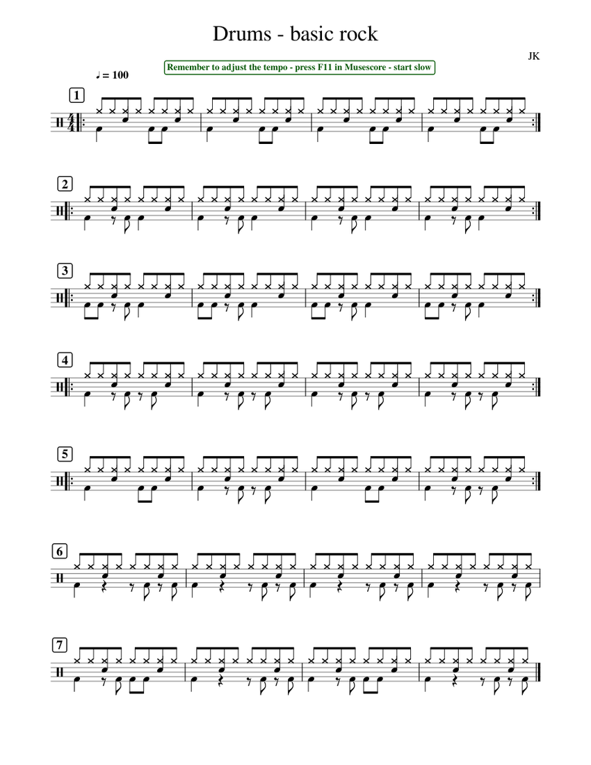 Drums - Basic rock Sheet Music for Drum group (Solo) | MuseScore.com
