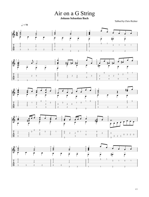 Air on a G String (Air from Orchestral Suite No. 3 in D major, BWV 1068) (Arr. Chris Richter) - Johann Sebastian Bach (Guitar Tab)