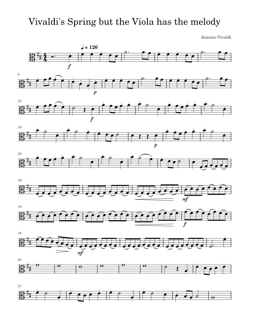 The four seasons - spring – Antonio Vivaldi Sheet Music for Viola (Solo ...