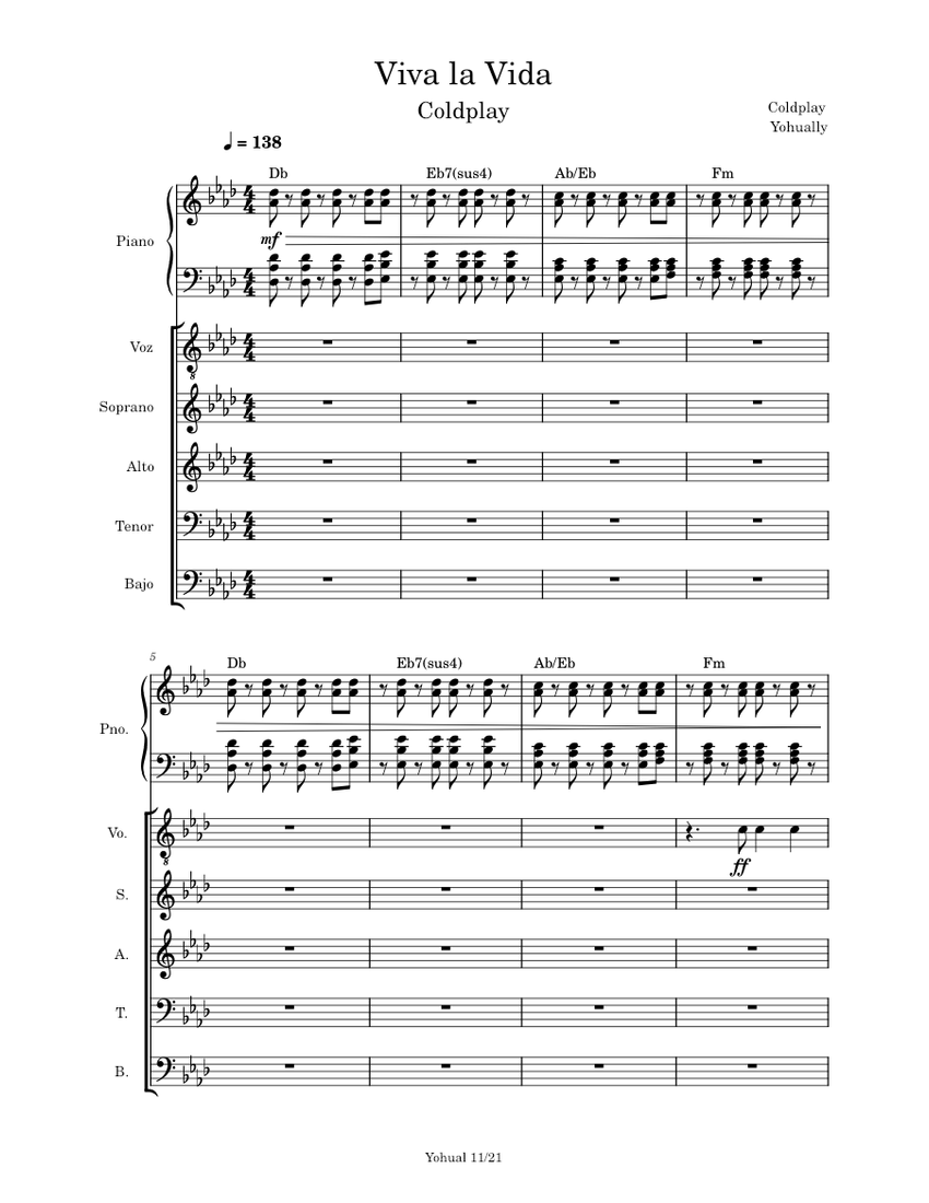Viva la Vida Sheet music for Piano, Soprano, Alto, Tenor & more ...