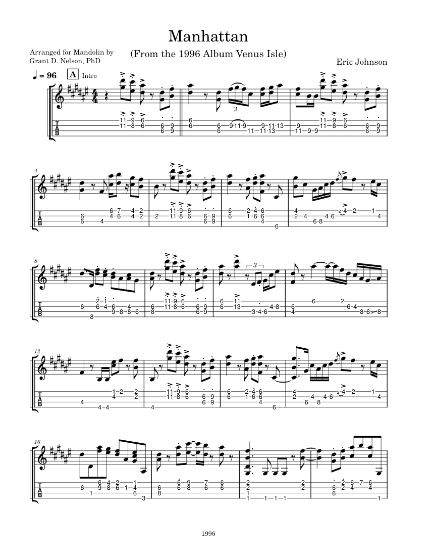 Manhattan – Eric Johnson Sheet music for Mandolin (Solo