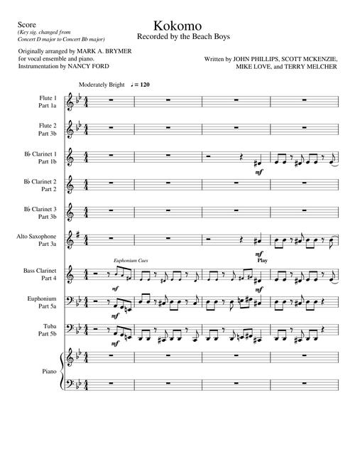 Kokomo - John Phillips, Scott McKenzie, Mike Love, and Terry Melcher (for wind ensemble)