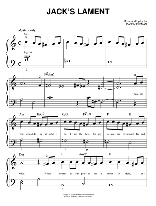 Jack's Lament (from The Nightmare Before Christmas) - Danny Elfman, Nightmare Before Christmas (Movie) (Big Note Piano)