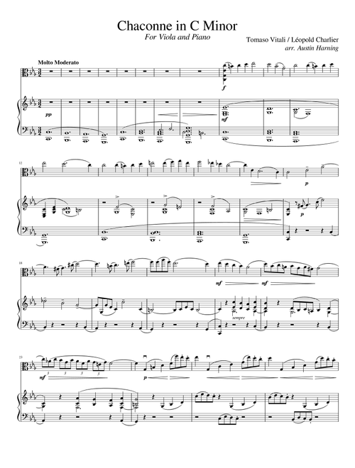 Vitali's Chaconne in C Minor, for Viola & Accompaniment (Arr. Austin Harning) - Tomaso Antonio Vitali, Léopold Charlier (Viola and Piano)