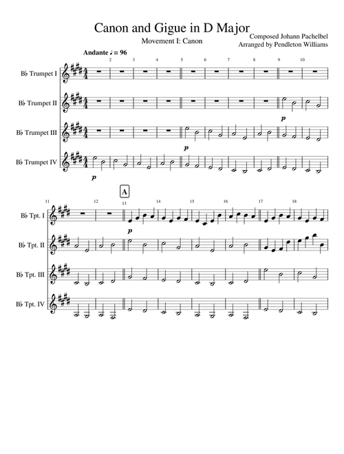 Trumpet Quartet - Canon and Gigue in D Major, Mvt. I - Canon: Johann Pachelbel
