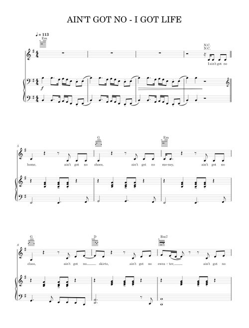 Ain't Got No - I Got Life - Nina Simone (Piano-Voice-Guitar)