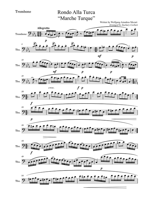 Rondo Alla Turca (Turkish March) (Arr. Zachary Corbett) - Wolfgang Amadeus Mozart (Trombone and Piano)