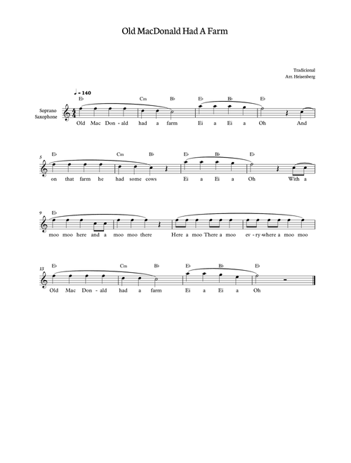 Old MacDonald Had a farm for soprano sax (Arr. Heisenberg) - Tradicional (Soprano Sax Solo)