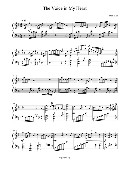 The Voice In My Heart (Arr. PepsiPanda) - Evan Adrian Call (Pka Evan Call) (Piano Solo)