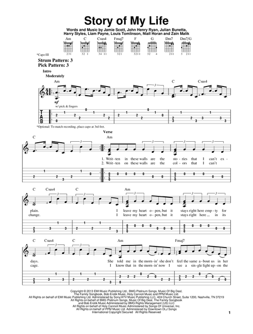 Story Of My Life - One Direction (Easy Guitar with TAB)