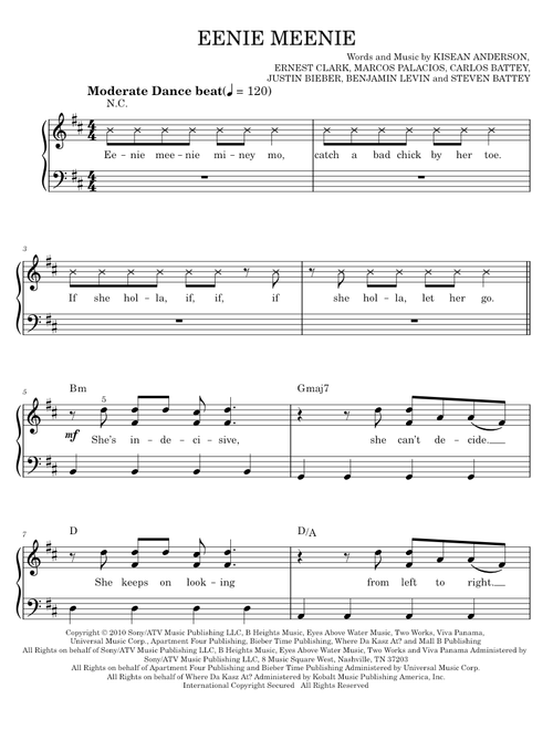 Eenie Meenie - Justin Bieber, Sean Kingston, Sean Kingston & Justin Bieber (Easy Piano)