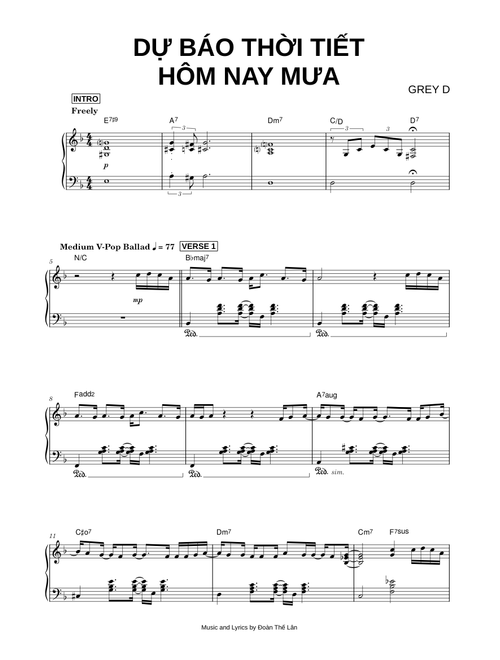 Dự báo thời tiết hôm nay mưa [du bao thoi tiet hom nay mua] - GREY D (Piano)
