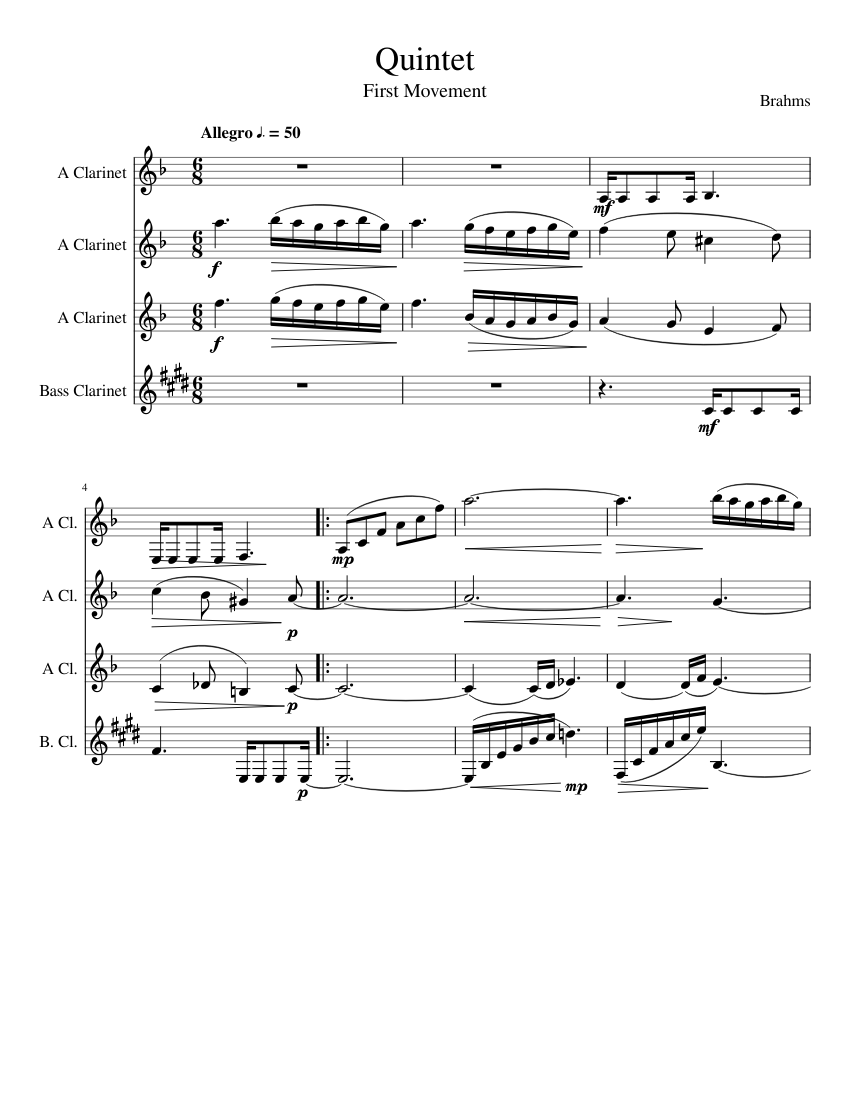 Brahms Quintet Sheet music for bass, in a
