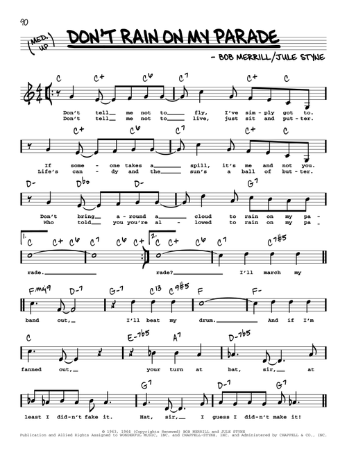 Don't Rain On My Parade (Low Voice) - Barbra Streisand (Real Book - Melody-Chords-Lyrics)
