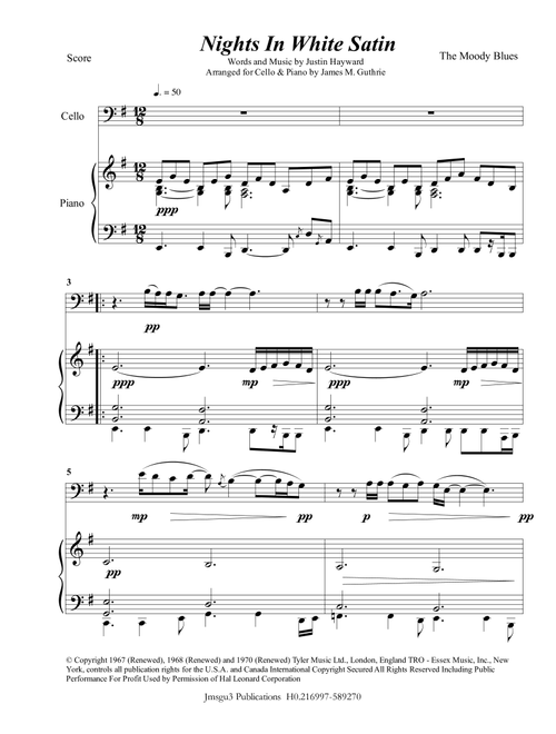 Nights In White Satin (Arr. James M. Guthrie, ASCAP) - The Moody Blues (Cello and Piano)