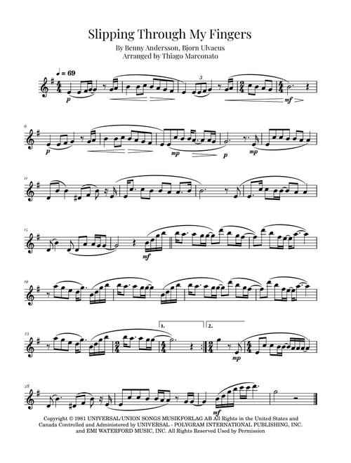 Slipping Through My Fingers (Arr. Thiago Marconato) - ABBA (Flute Solo)