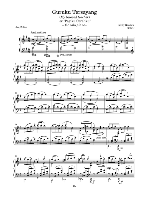 Guruku Tersayang (Arr. Zellev) - Melly Goeslaw (Piano Solo)