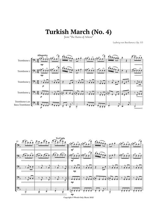 Turkish March by Beethoven for Trombone Quintet (Arr. Ander) (Brass Ensemble)