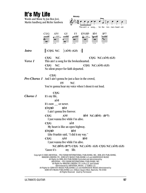 It's My Life - Bon Jovi (Guitar Chords-Lyrics)
