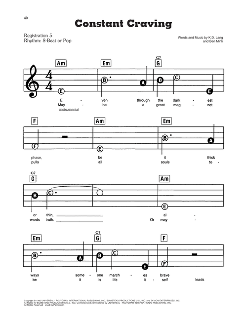 Constant Craving - kd lang (E-Z Play Today)