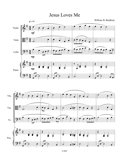 Jesus Loves Me for Piano Quartet (Arr. B. C. Dockery) - William B Bradbury (String Ensemble)