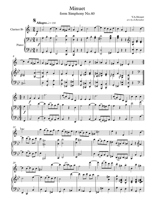 Minuet from Siphony No.40 (clarinet in Bb) (Arr. A.Buriakov) - W.A.Mozart (Clarinet and Piano)
