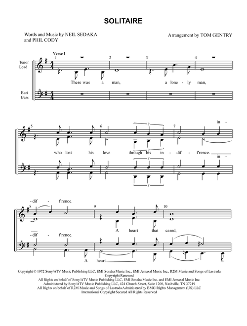 Solitaire (Arr. Tom Gentry) - Clay Aiken (Choral, SSAA)