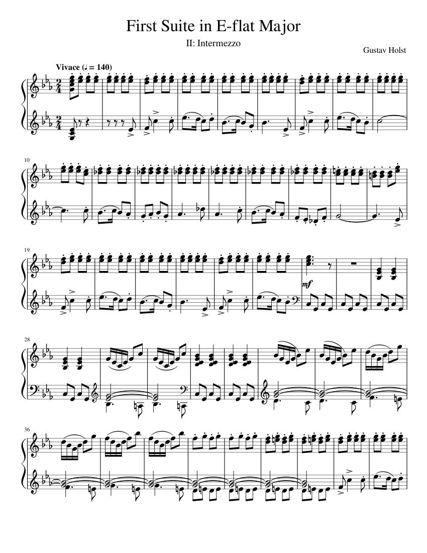 Holst- First Suite in E-flat Major II: Intermezzo (Piano Arrangement ...