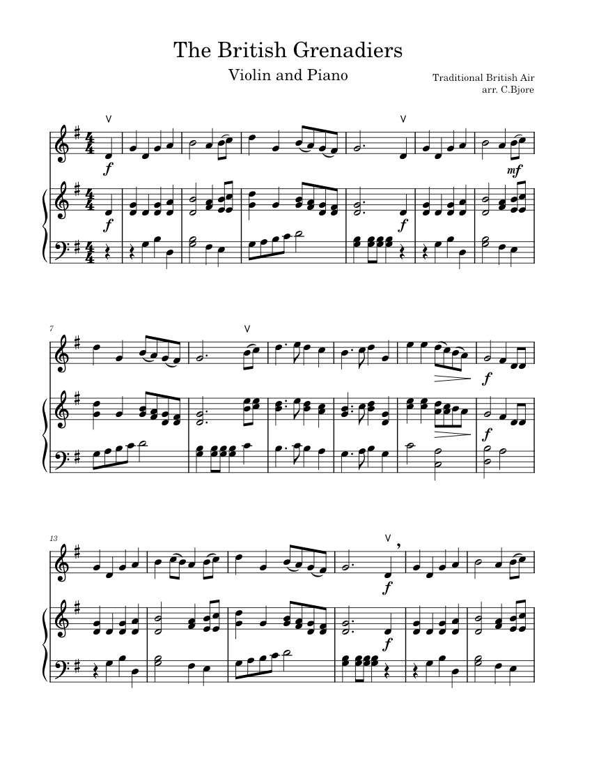 The British Grenadiers VIolin and Piano Sheet music for Piano, Violin